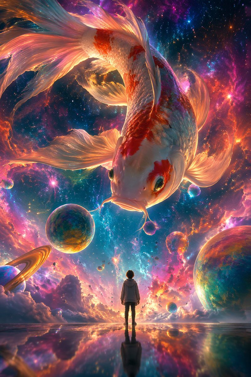 星云巨鲤与小人的奇幻对话 - 荆州短剧AI公共图片素材