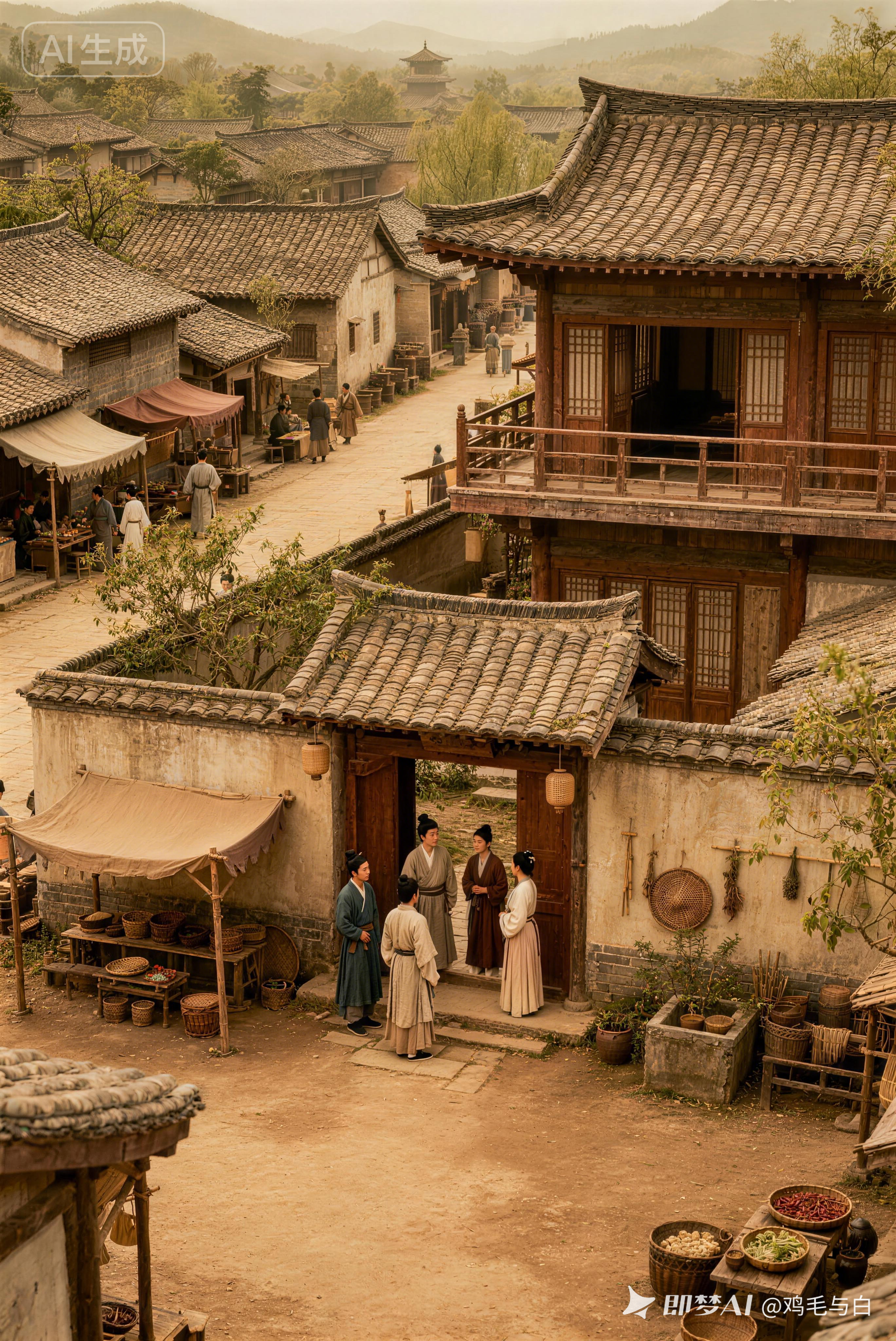 古代小村镇 - 荆州短剧AI公共图片素材