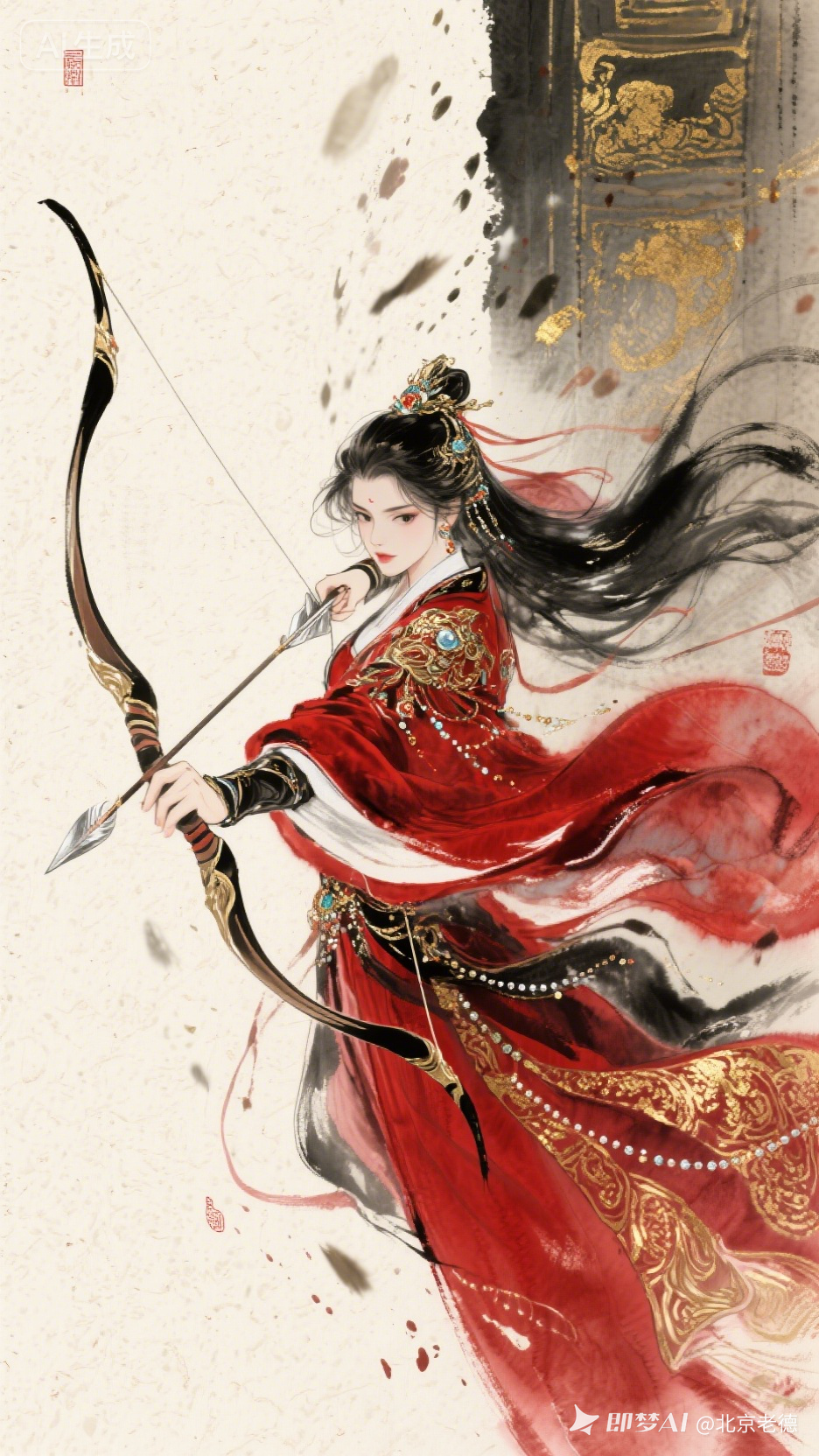 华丽古风水墨人物插画 - 荆州短剧AI公共图片素材