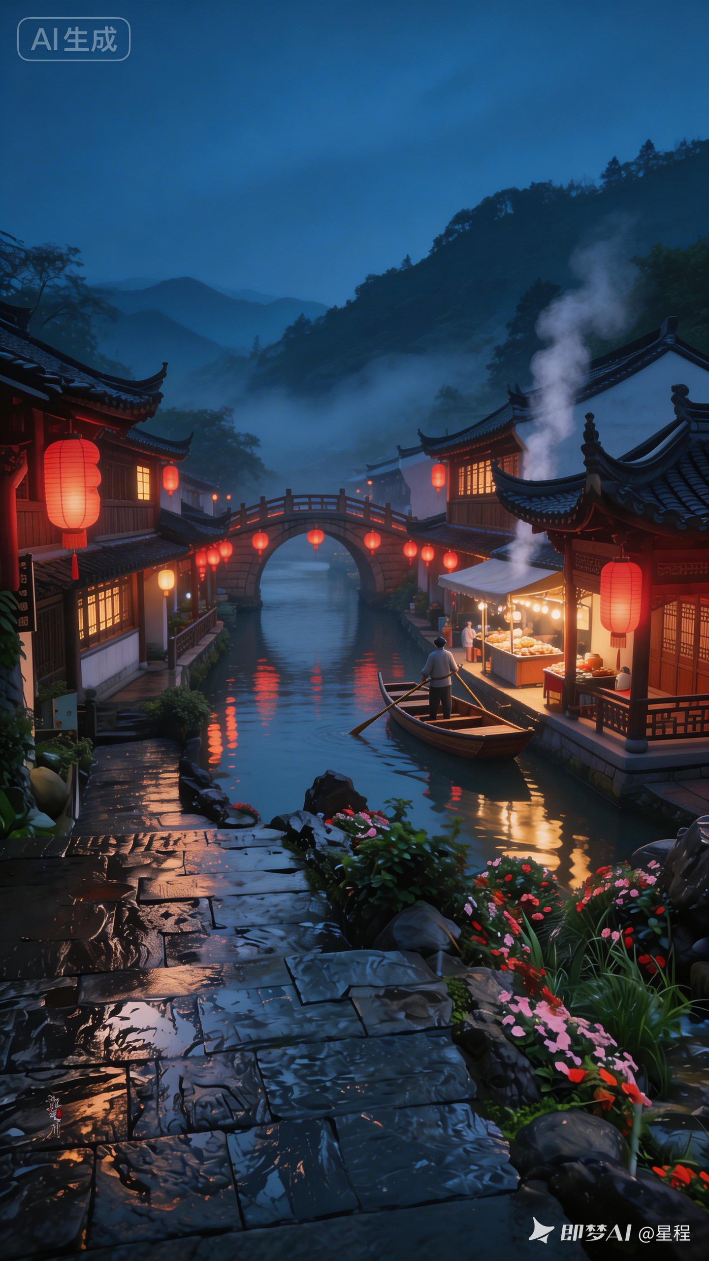 水乡夜景 - 荆州短剧AI公共图片素材