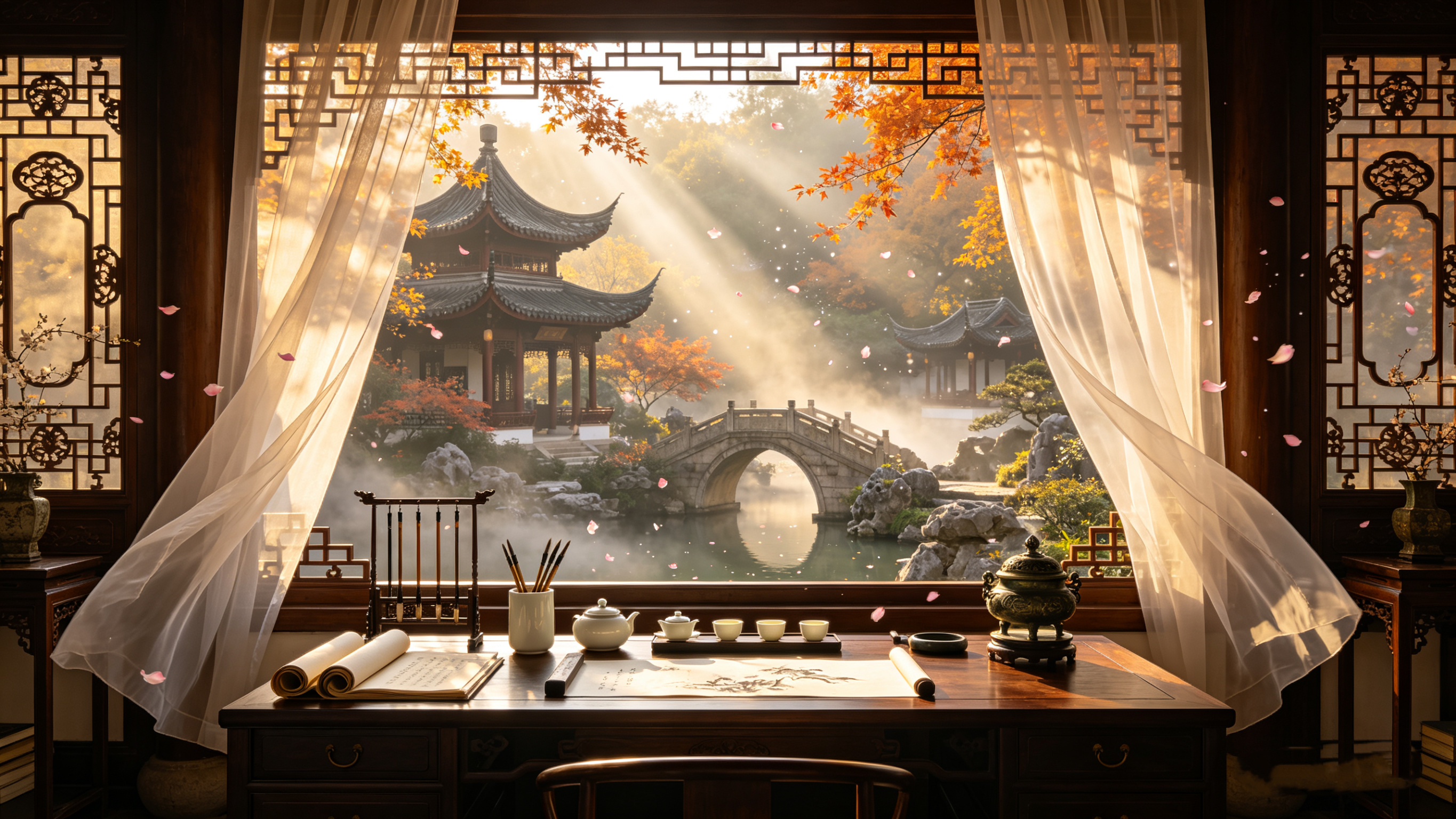 古典窗景 - 荆州短剧AI公共图片素材